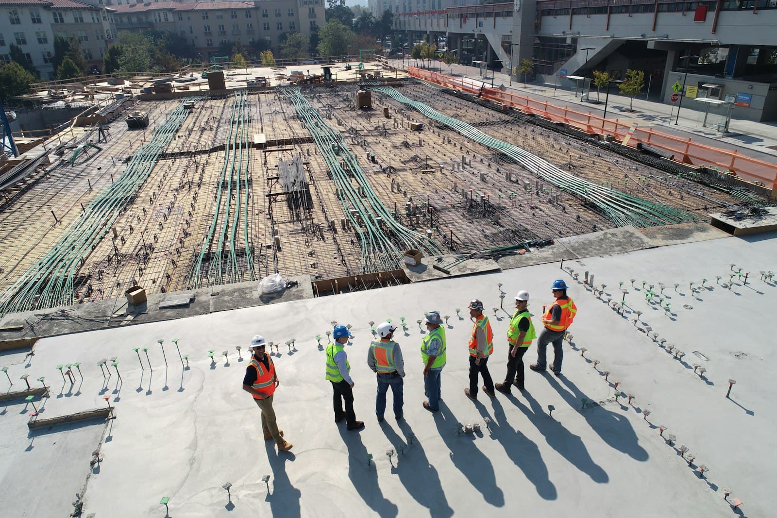 Civil construction site with cranes and formwork